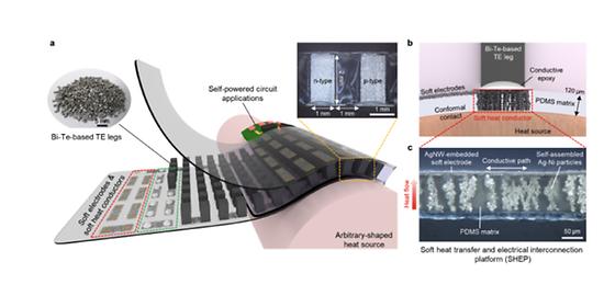 피부 위에서 체온만으로 에너지 하베스팅,어디든 밀착해 높은 전력 생산하는 열전소자 개발